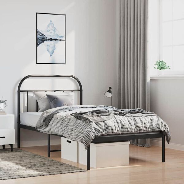 vidaXL Metal Bed Frame without Mattress with Headboard Black 100x190cm