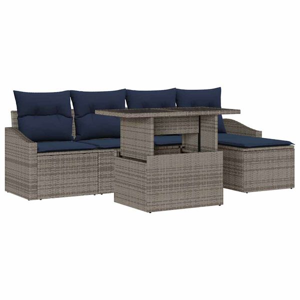 vidaXL Garden Sofa Set with Cushion 6 pcs Grey and navy blue