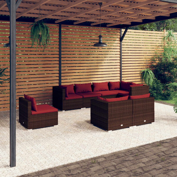 vidaXL 8 Piece Garden Lounge Set with Cushions Poly Rattan Brown