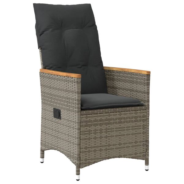 vidaXL 3 Piece Bistro Set with Cushions Grey Poly Rattan