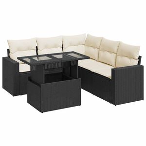 vidaXL 6 Piece Garden Sofa Set with Cushions Black Poly Rattan