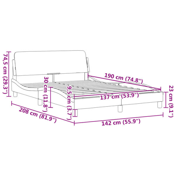 vidaXL Bed Frame "Dover" Dark Grey 137x190 cm Double Fabric