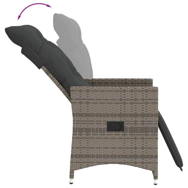 vidaXL Reclining Garden Chair with Cushions Grey Poly Rattan