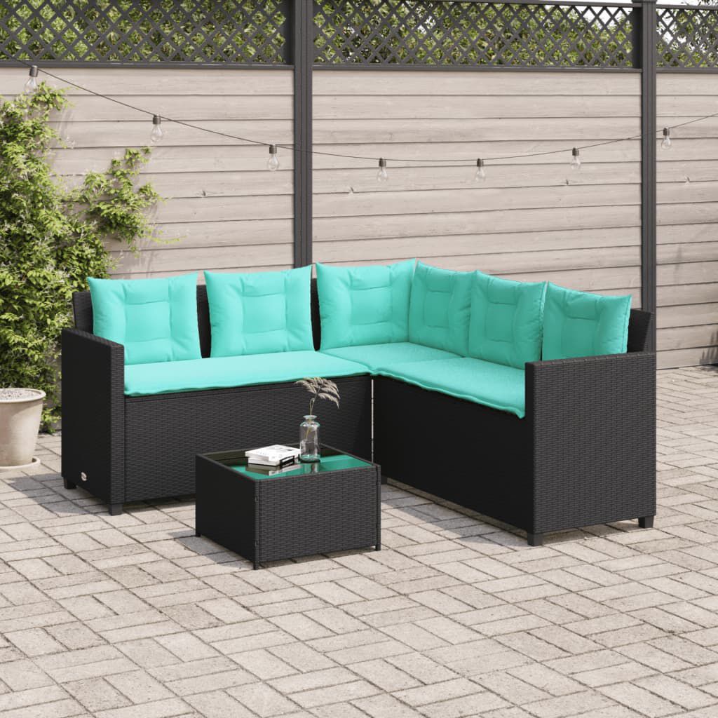 vidaXL Garden Sofa with Table and Cushions L-Shaped Black Poly Rattan