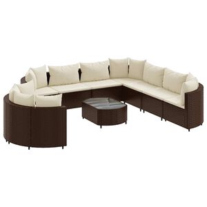 vidaXL 10 Piece Garden Sofa Set with Cushions Brown Poly Rattan