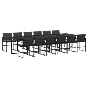 vidaXL 13 Piece Garden Dining Set with Cushions Black Textilene