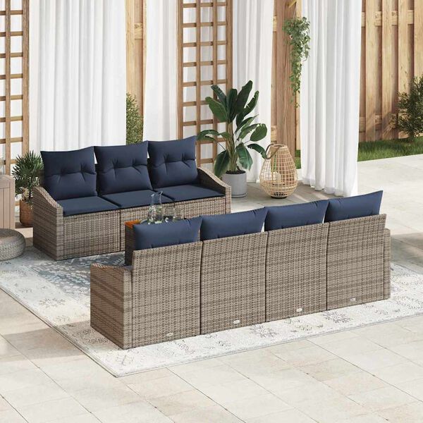 vidaXL Garden Sofa Set with Cushion 8 pcs Grey Poly Rattan