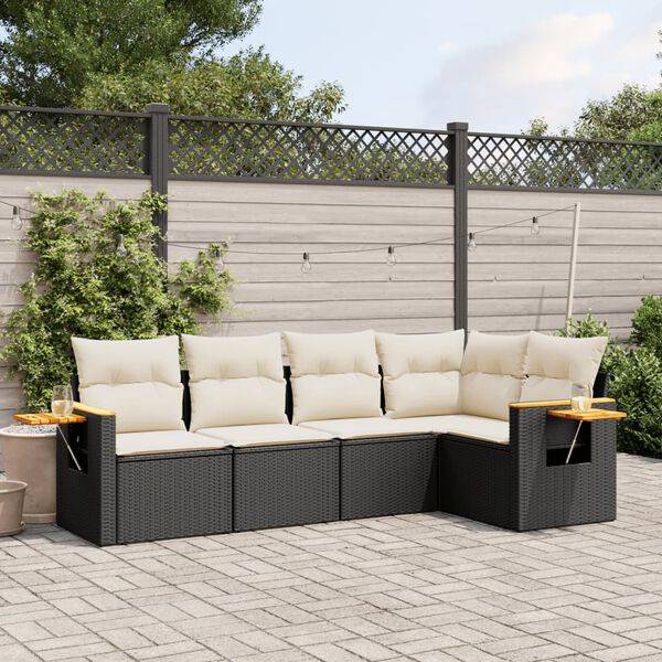 vidaXL 5 Piece Garden Sofa Set with Cushions Black Poly Rattan