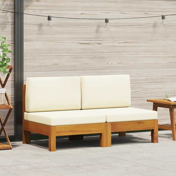 vidaXL Middle Sofas 2 pcs with Cream White Cushions Solid Acacia Wood