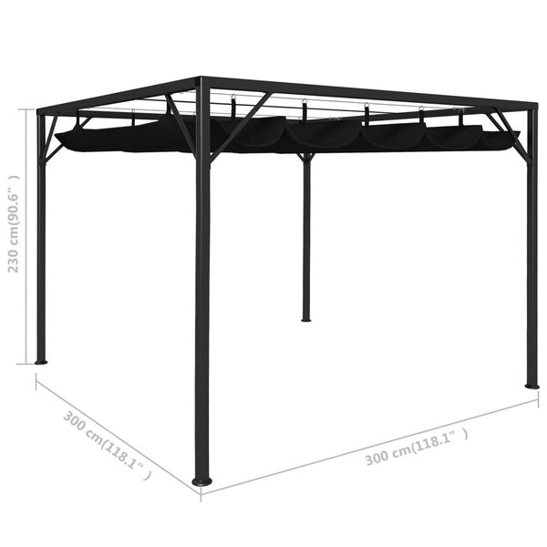vidaXL Garden Gazebo with Retractable Roof Canopy 3x3 m Anthracite