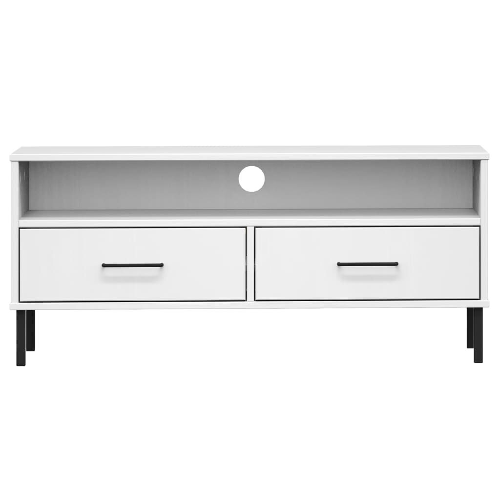 vidaXL TV Cabinet with Metal Legs White Solid Wood Pine OSLO
