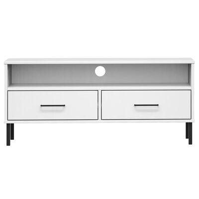 vidaXL TV Cabinet with Metal Legs White Solid Wood Pine OSLO