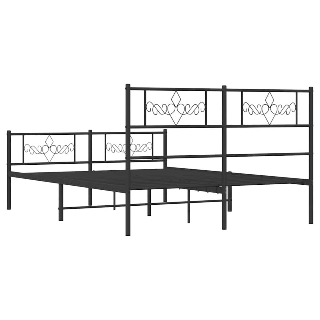 vidaXL Metal Bed Frame without Mattress with Footboard Black 135x190cm