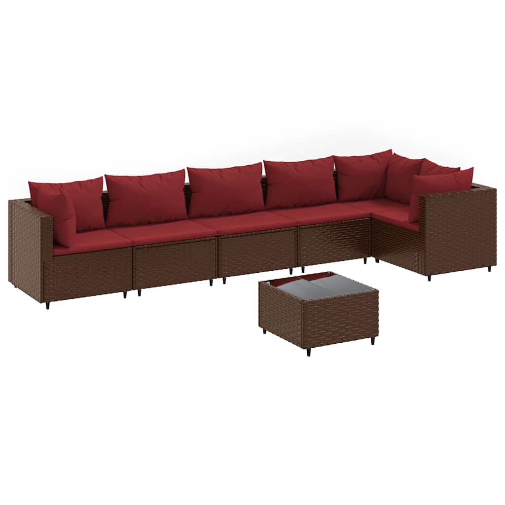 vidaXL 7 Piece Garden Lounge Set with Cushions Brown Poly Rattan