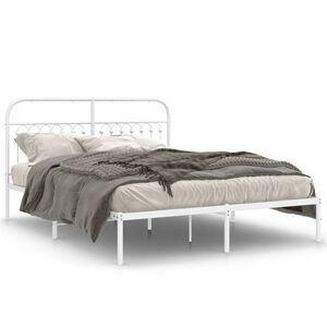 vidaXL Metal Bed Frame without Mattress with Headboard White 150x200cm