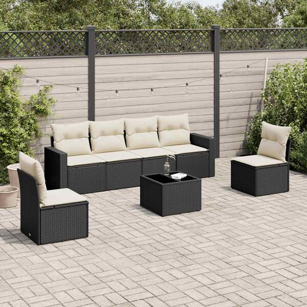 vidaXL 7 Piece Garden Sofa Set with Cushions Black Poly Rattan