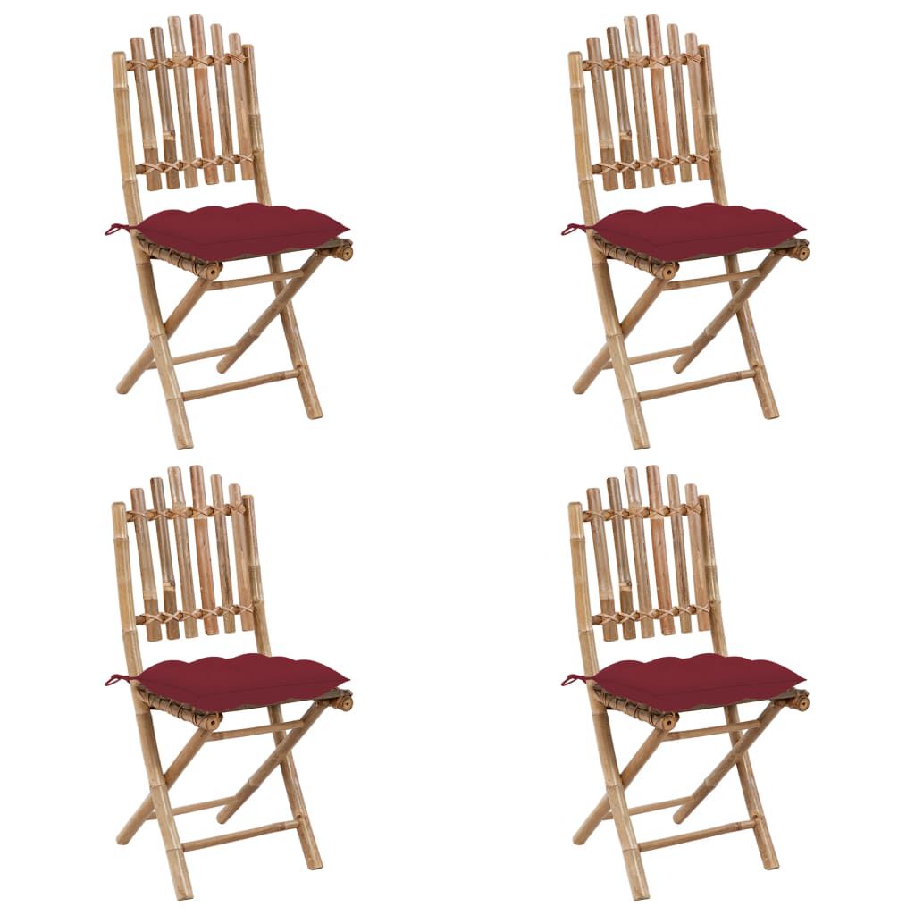 vidaXL 5 Piece Folding Outdoor Dining Set with Cushions Bamboo