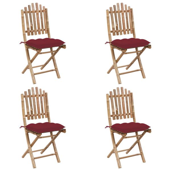 vidaXL 5 Piece Folding Outdoor Dining Set with Cushions Bamboo
