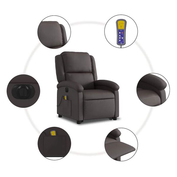 vidaXL Electric Stand up Massage Recliner Chair Dark Brown Real Leather