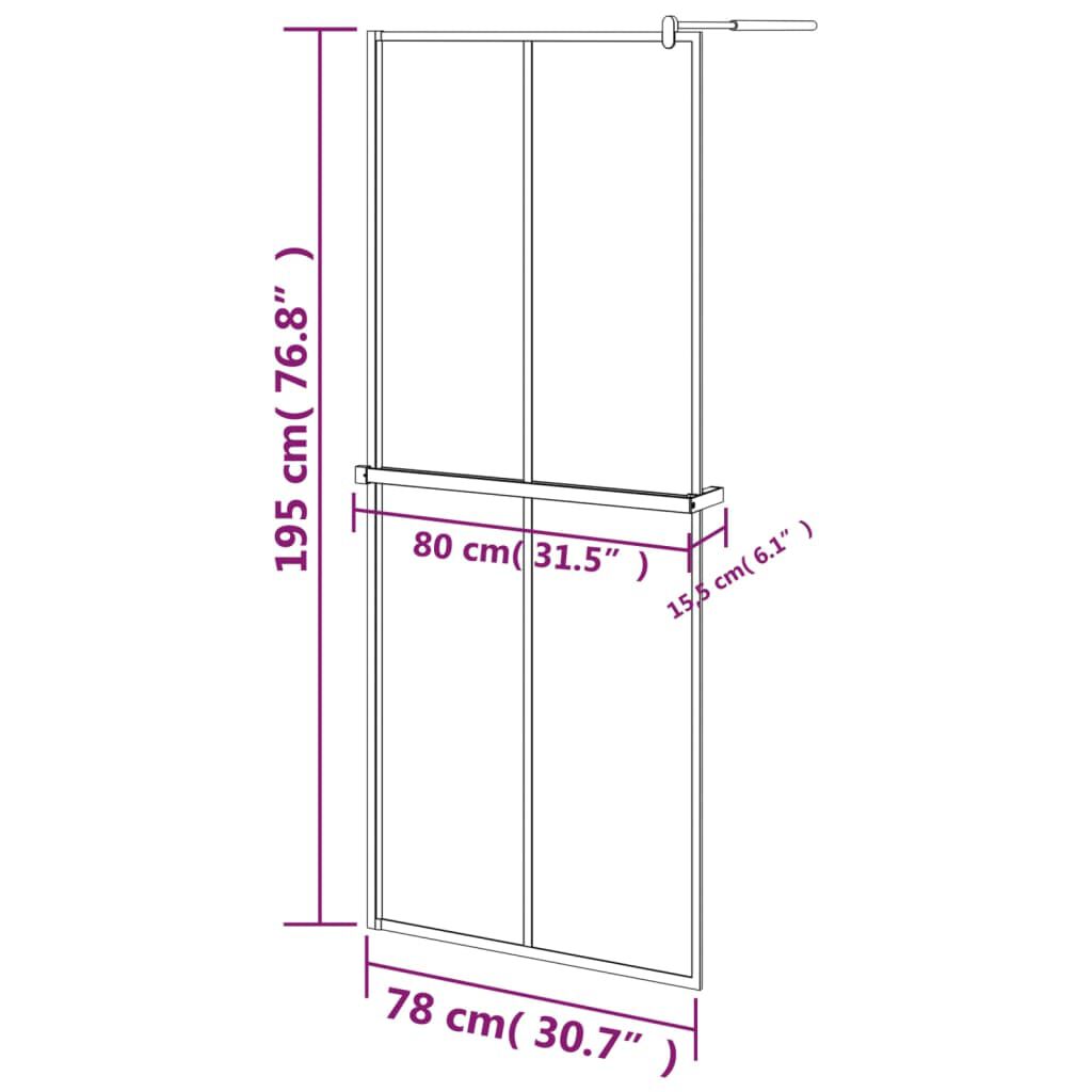 vidaXL Walk-in Shower Wall with Shelf Black 80x195cm ESG Glass&Aluminium