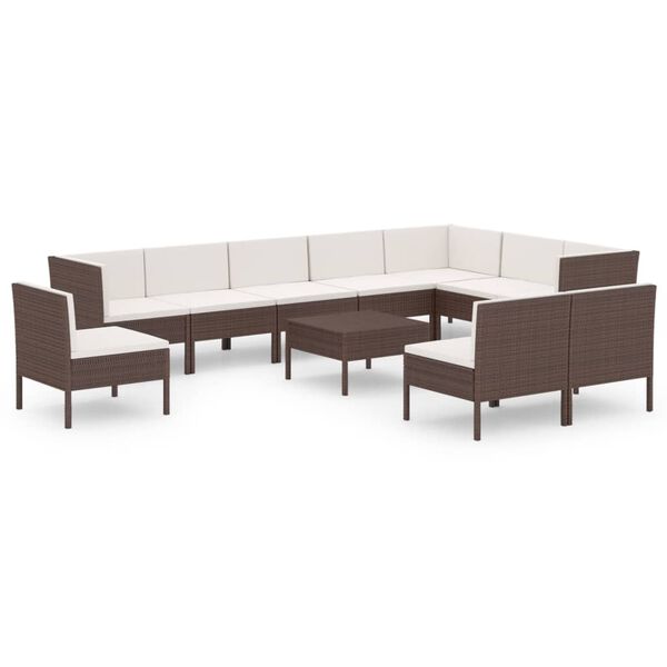 vidaXL 11 Piece Garden Lounge Set with Cushions Poly Rattan Brown