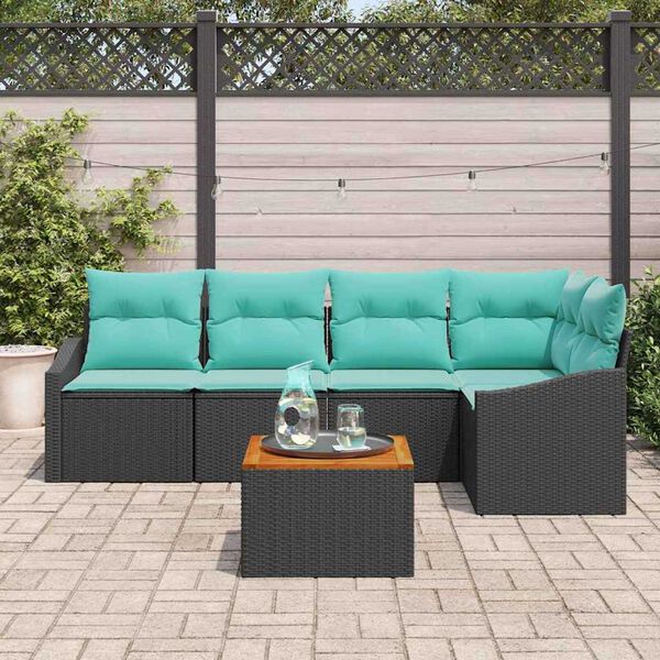 vidaXL Garden Sofa Set 6 pcs Black and turquoise