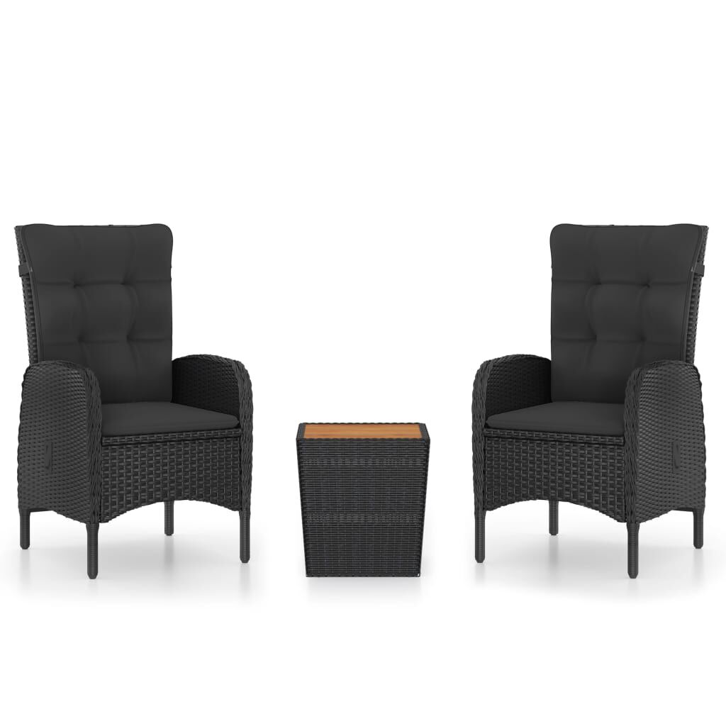 vidaXL 3 Piece Garden Bistro Set Poly Rattan and Acacia Wood Black