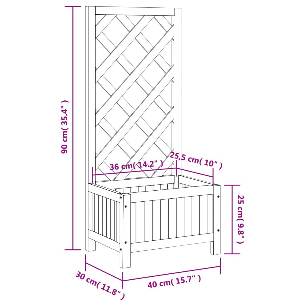 vidaXL Planter with Trellis Grey Solid Wood Fir