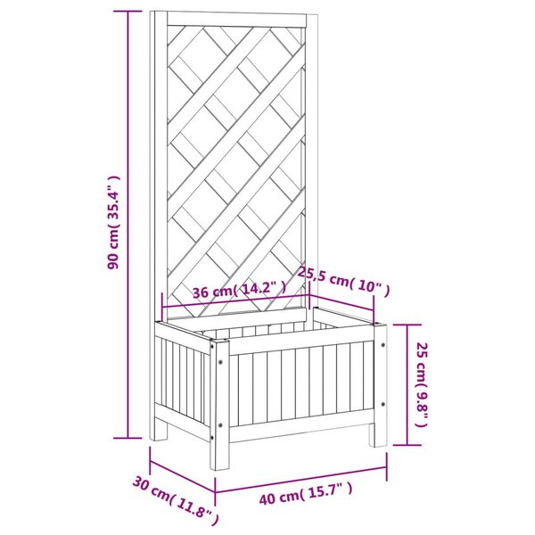 vidaXL Planter with Trellis Grey Solid Wood Fir