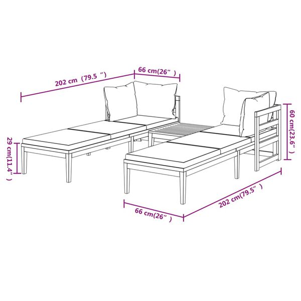 vidaXL 3 Piece Garden Lounge Set with Dark Grey Cushions Acacia Wood