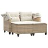 vidaXL Garden Sofa 2-Seater with Canopy and Stools Beige Poly Rattan
