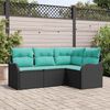 vidaXL Garden Sofa Set with Cushion 4 pcs Black Poly rattan