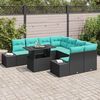 vidaXL Garden Sofa Set with Cushion 9 pcs Black Poly Rattan