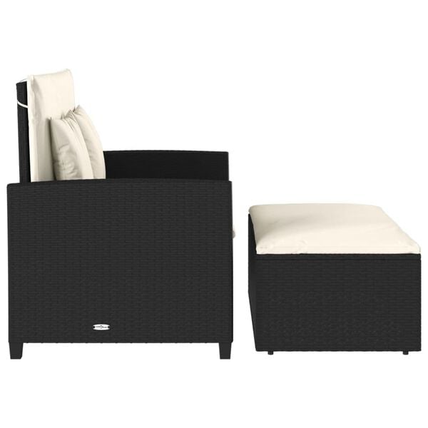 vidaXL Garden Sofa with Cushions 2-Seater Black Poly Rattan