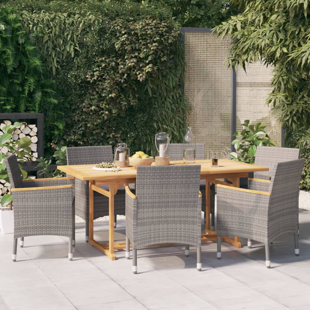 vidaXL 7 Piece Garden Dining Set with Cushions Grey