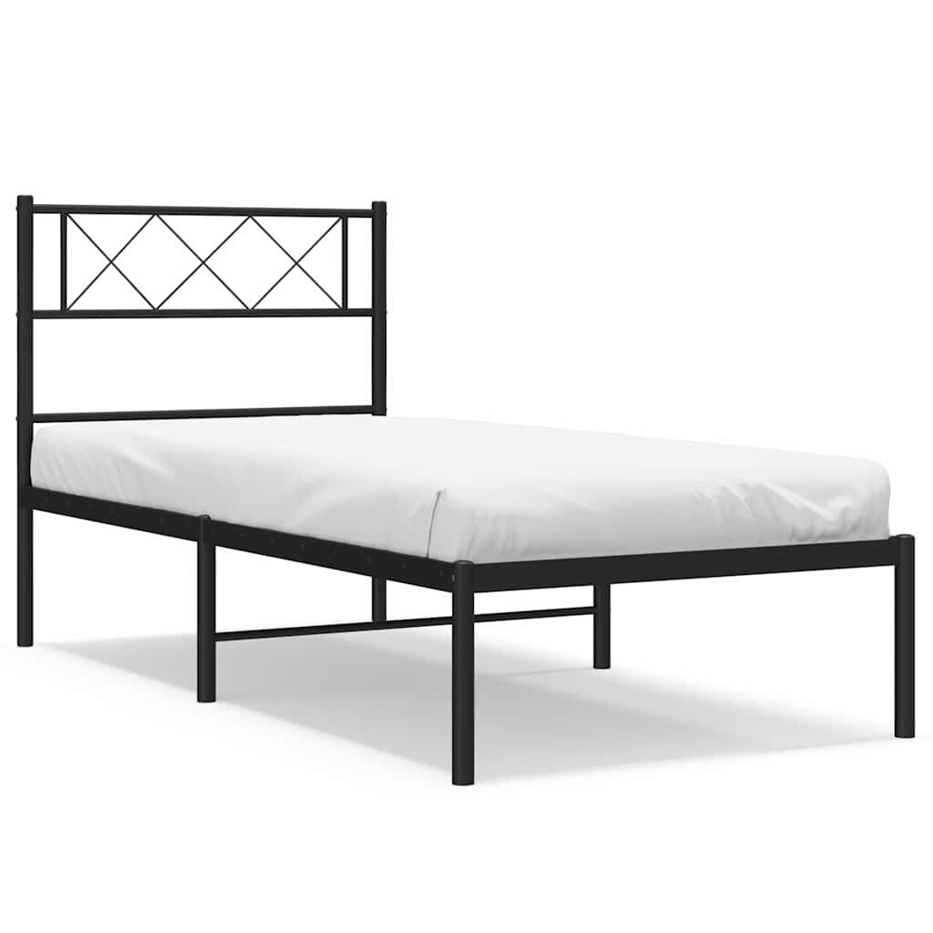 vidaXL Metal Bed Frame without Mattress with Headboard Black 100x190cm