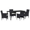 vidaXL Garden Dining Set with Cushion 5 pcs Black Poly Rattan