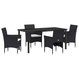 vidaXL Garden Dining Set with Cushion 5 pcs Black Poly Rattan