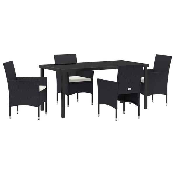 vidaXL Garden Dining Set with Cushion 5 pcs Black Poly Rattan