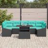 vidaXL Garden Sofa Set with Cushion 8 pcs Black and Blue Poly Rattan
