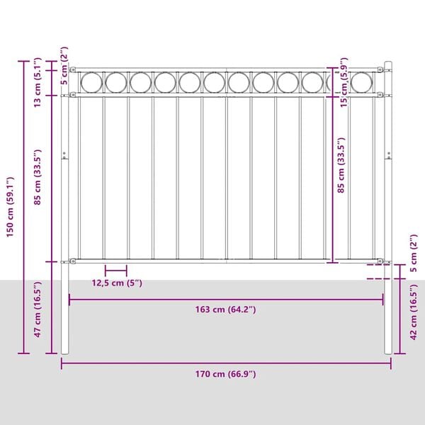 vidaXL Garden Fence Steel 1.7x1 m Black