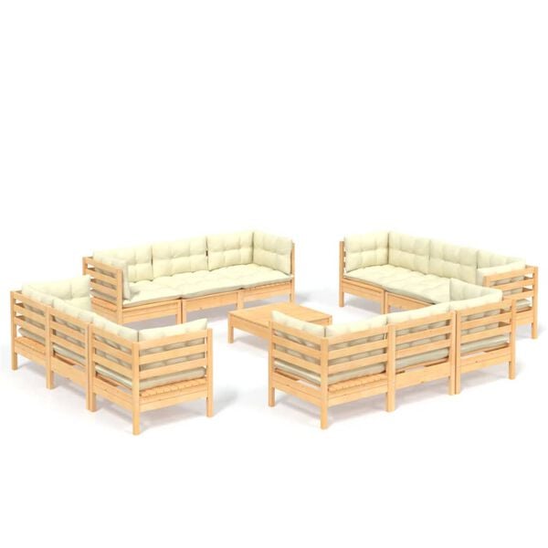vidaXL 13 Piece Garden Lounge Set with Cream Cushions Pinewood