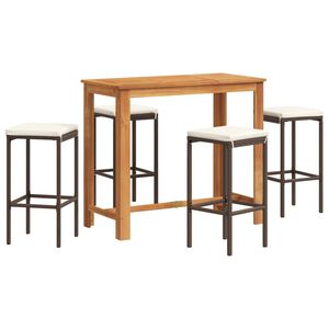 vidaXL 5 Piece Garden Bar Set Brown Solid Wood Acacia and Poly Rattan