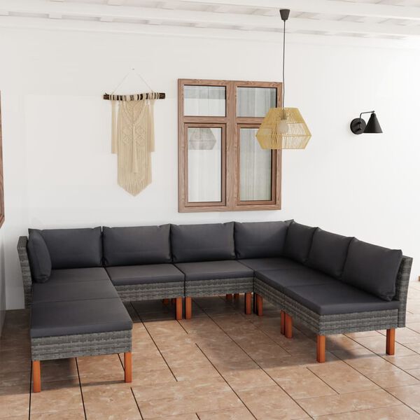 vidaXL 8 Piece Garden Lounge Set with Cushions Poly Rattan Grey