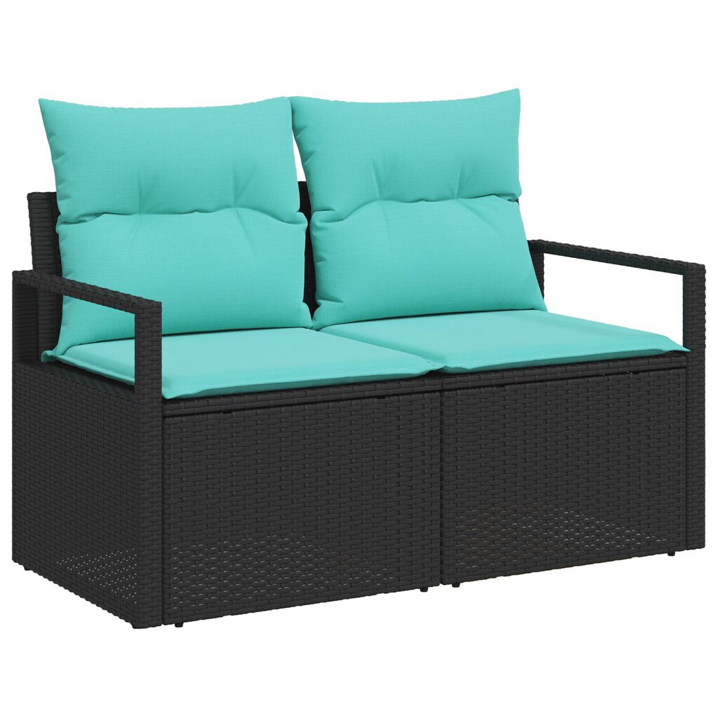 vidaXL 7 Piece Garden Sofa Set with Cushions Black Poly Rattan