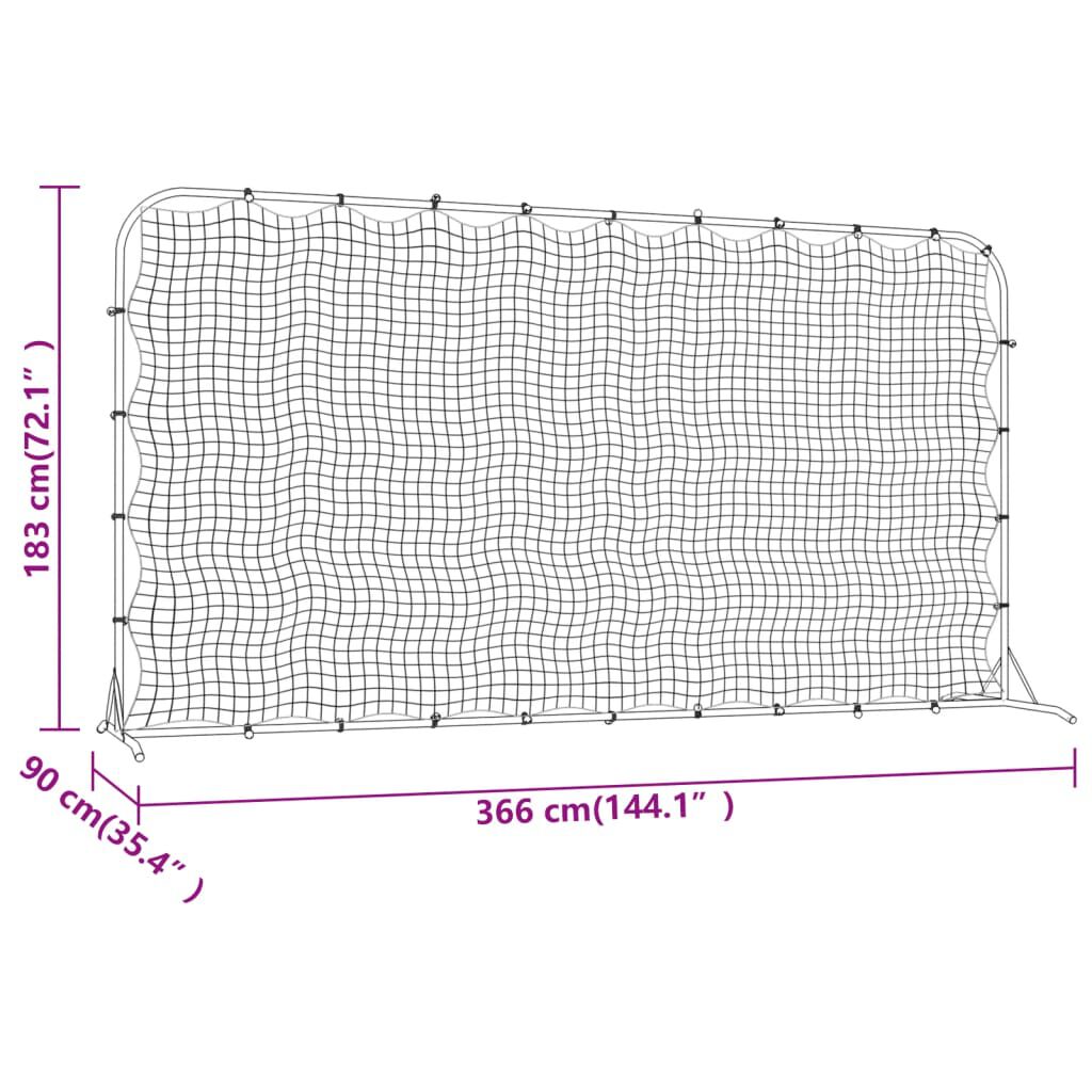 vidaXL Football Rebounder Net Black 366x90x183 cm HDPE