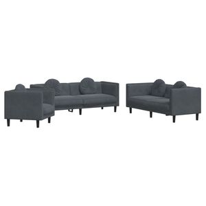 vidaXL 3 Piece Sofa Set with Pillows Dark Grey Velvet