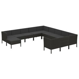 vidaXL 12 Piece Garden Lounge Set with Cushions Poly Rattan Black