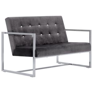 vidaXL 2-Seater Sofa with Armrests Dark grey Chrome and Velvet