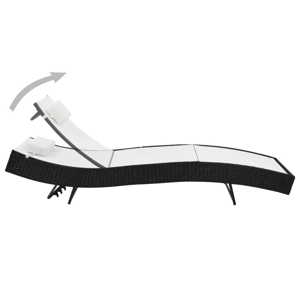 vidaXL Sun Loungers 2 pcs with Table Poly Rattan and Textilene Black
